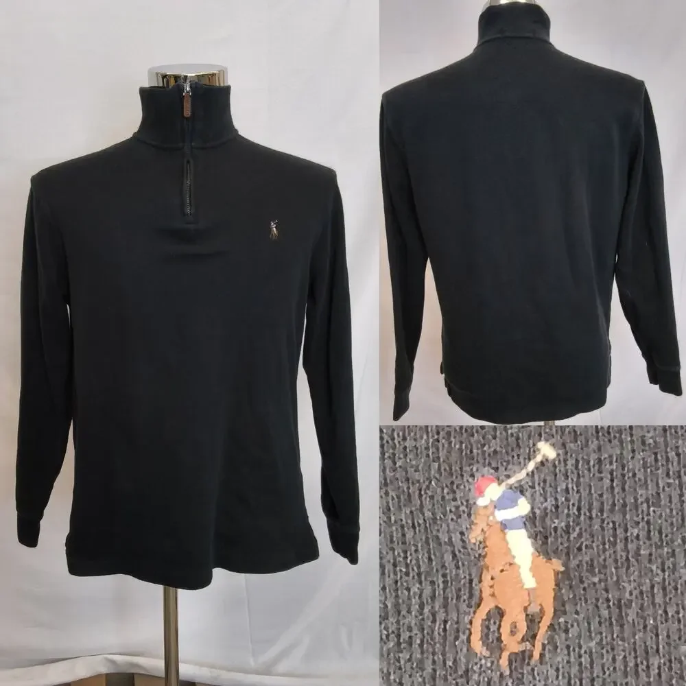 Polo Ralph Lauren Estate Rib 1/4 Zip Sweater Men's M Black Flesh Pony #W5409